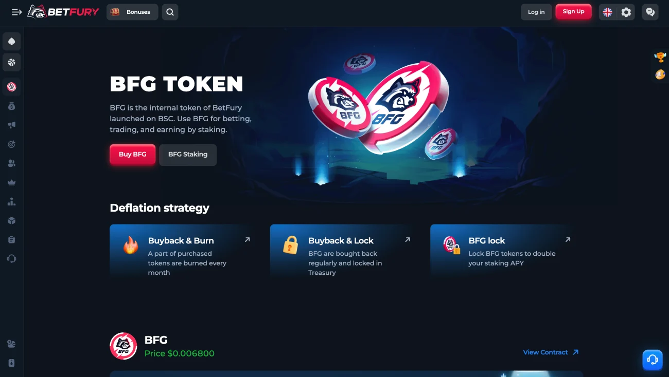Captura del panel de casino de BetFury